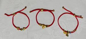 Bracelet fil rouge bambou, poisson, bonheur