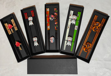 Ensemble de 2 paires baguettes en bois 27,50x8,00cm 陶瓷筷架盒装筷