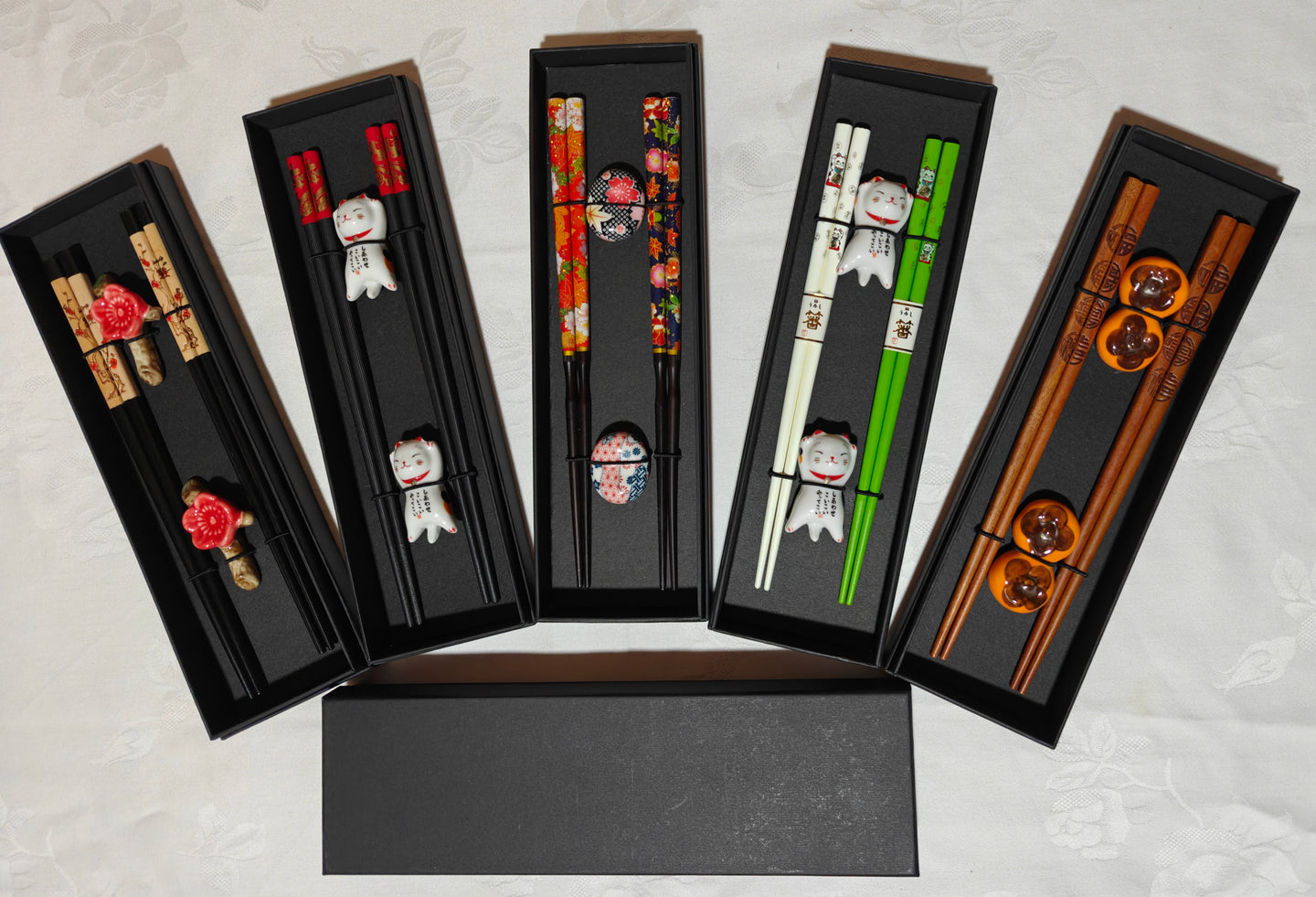 Ensemble de 2 paires baguettes en bois 27,50x8,00cm 陶瓷筷架盒装筷