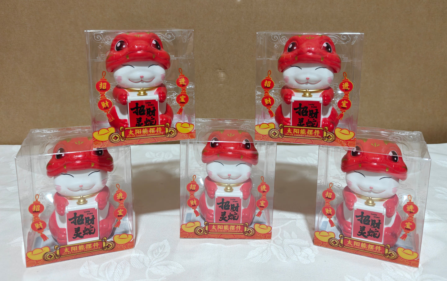 Statue de Chat bonheur et serpent 6x10cm 太阳能招财猫灵蛇