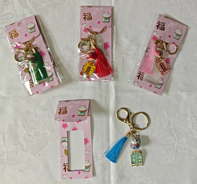 Porte-clés chat en porcelaine, métallique et accrochage en tissu