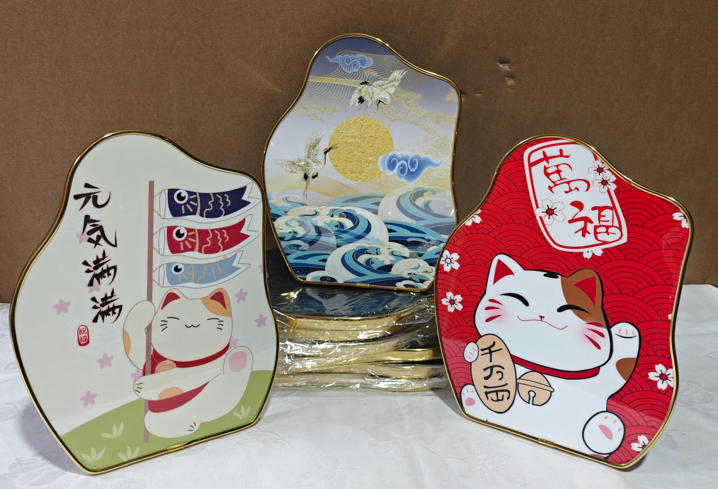 Tableau décoratif de chat FengShui et cigogne 19,50 x 24,50cm