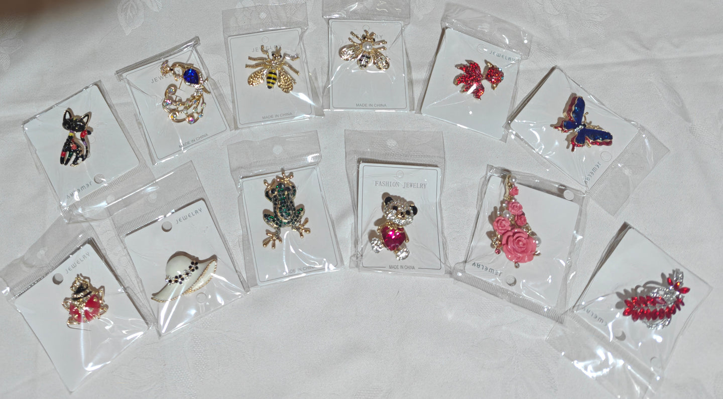 Broche métallique chat, paon, grenouille... 3,50x4,00cm 平均混装胸针