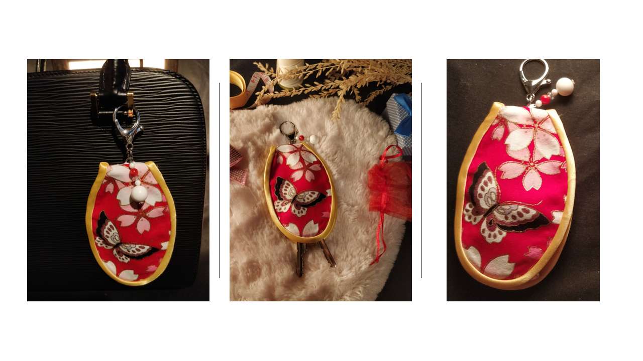 Étuis porte-clés Ovale fait main - Fleur et Papillon