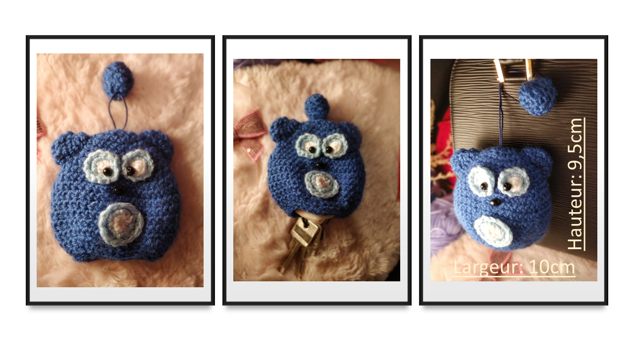 Étuis porte-clés en tricot fait main - Hibou Bleu