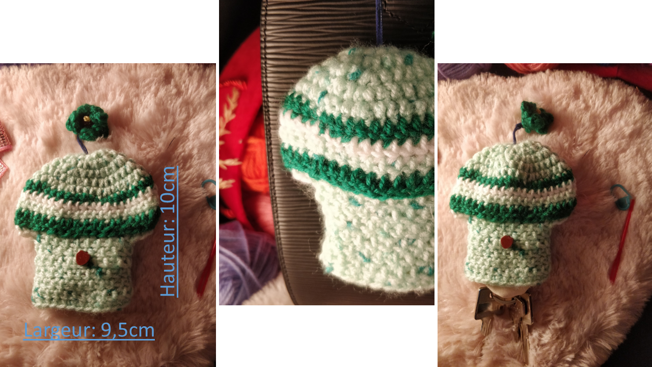 Étuis porte-clés en tricot fait main - Champignon Vert