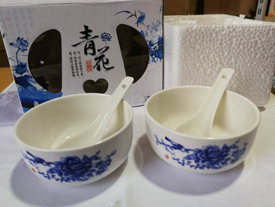 Bol couple et cuillères en porcelaine (10,40 cm)
