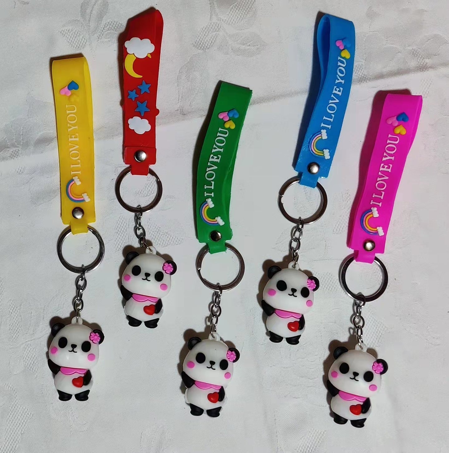 Portes-clés panda rose en caoutchouc (3,00 x 4,50 cm)