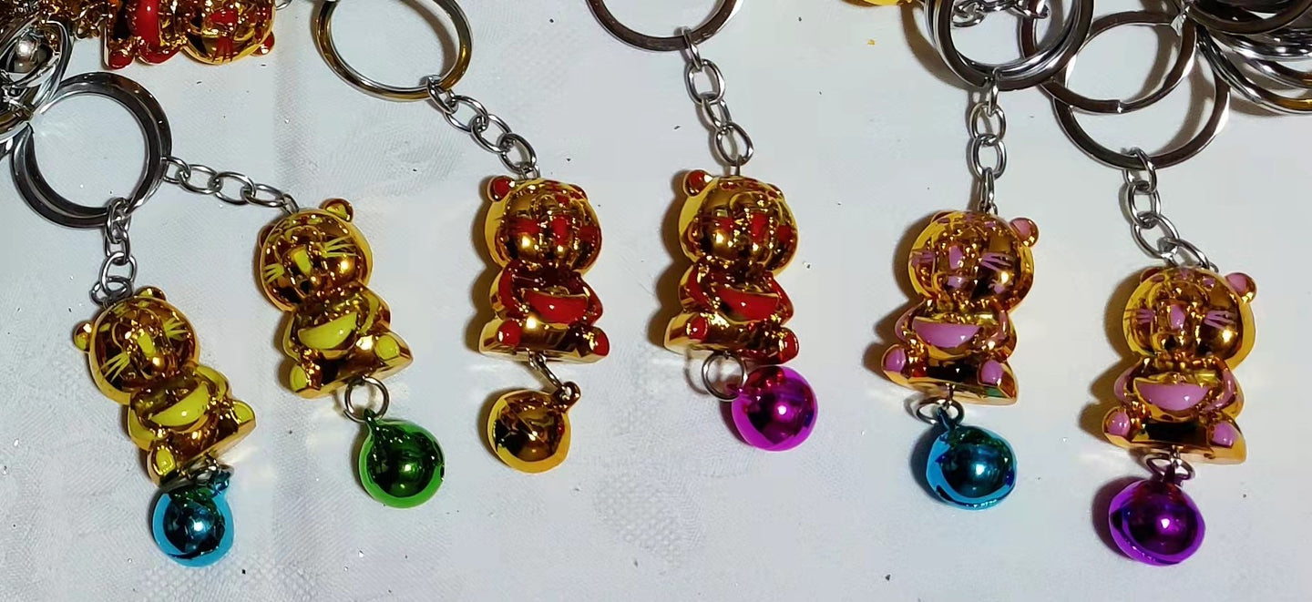 Porte-clés en forme de tigre en métal avec clochette (2,30 x 3,20 cm)